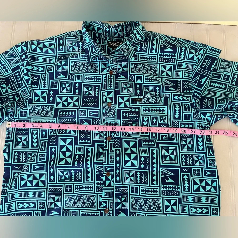 Tanoa Hawaii Tropical Geometric Short Sleeve Button Down Shirt Mens XL Blue - Picture 8 of 9